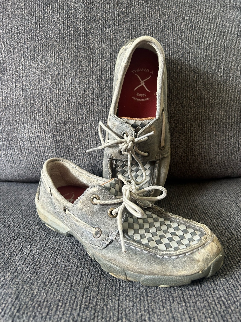 Twisted X Men's Tan and Gray Woven Leather Boat Shoes